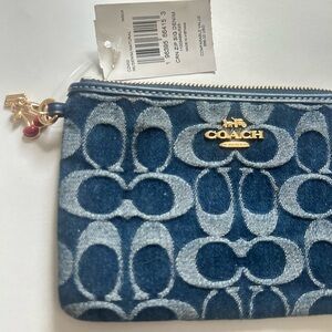 Coach-CZ452 Blue Denim Signature Wristlet.
